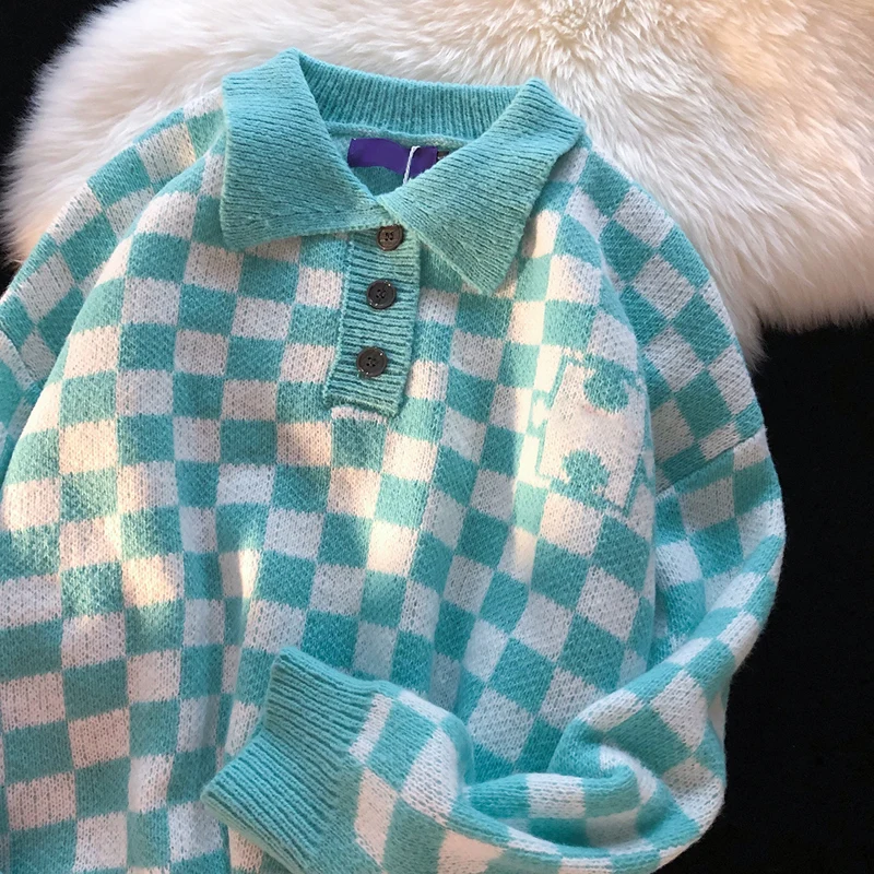 Vintage Preppy Style Turn-Down Collar Women Sweaters Korean Hit Color Plaid Pullovers Sweater Japanese Button Sueter Mujer
Vintage Preppy Style Turn-Down Collar Women Sweaters Korean Hit Color Plaid Pullovers Sweater Japanese Button Sueter Mujer