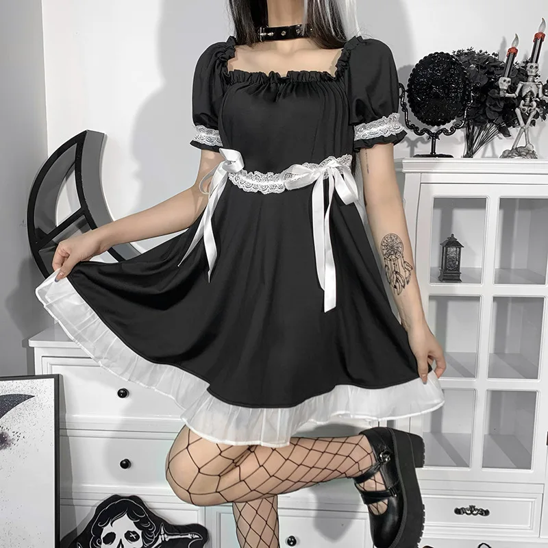 Lolita Kawaii E-Girl Japanese Harajuku Dress Gothic Goth Women Soft Cute Short Puff Sleeve Black Dress 2021 Prom Sundress
Lolita Kawaii E-Girl Japanese Harajuku Dress Gothic Goth Women Soft Cute Short Puff Sleeve Black Dress 2021 Prom Sundress