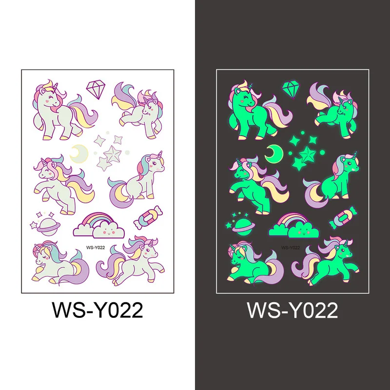 12PCS Luminous Tattoo Stickers Kid Temporary Unicorn Fake Tattoos set Glow Face Arm Leg for Children Body Art Mermaid Sticker 
12PCS Luminous Tattoo Stickers Kid Temporary Unicorn Fake Tattoos set Glow Face Arm Leg for Children Body Art Mermaid Sticker