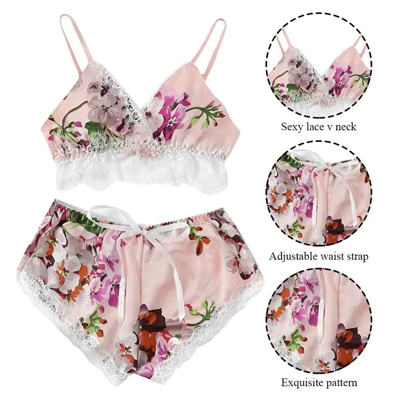 Pyjama Sets Women V-Neck Silk Lace Satin Floral Camisole Pajamas Sexy Lingerie Sleepwear Shorts Set Pijama Mujer Dropship
Pyjama Sets Women V-Neck Silk Lace Satin Floral Camisole Pajamas Sexy Lingerie Sleepwear Shorts Set Pijama Mujer Dropship