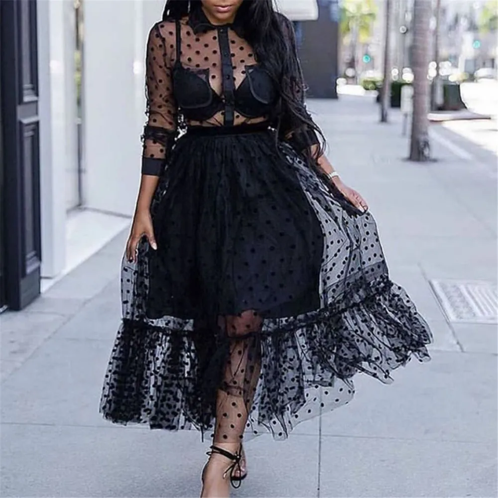 Black Polka Dot Mesh Two Piece Set Women Transparent Shirts Tops Tulle Skirts Daily Party 2 Piece Sets Womens Outfits Summer
Black Polka Dot Mesh Two Piece Set Women Transparent Shirts Tops Tulle Skirts Daily Party 2 Piece Sets Womens Outfits Summer