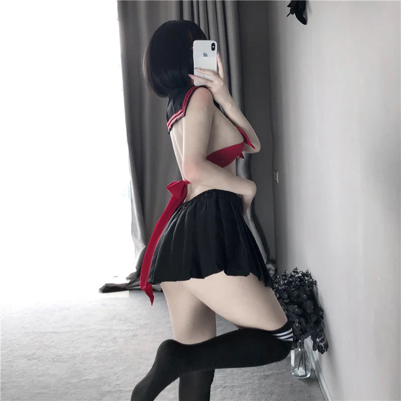 Sexy Young School Girl Backless Cosplay Costumes WIth Red Bowknot Sailor Top and Mini Skirt Set 2020 New Fashion
Sexy Young School Girl Backless Cosplay Costumes WIth Red Bowknot Sailor Top and Mini Skirt Set 2020 New Fashion