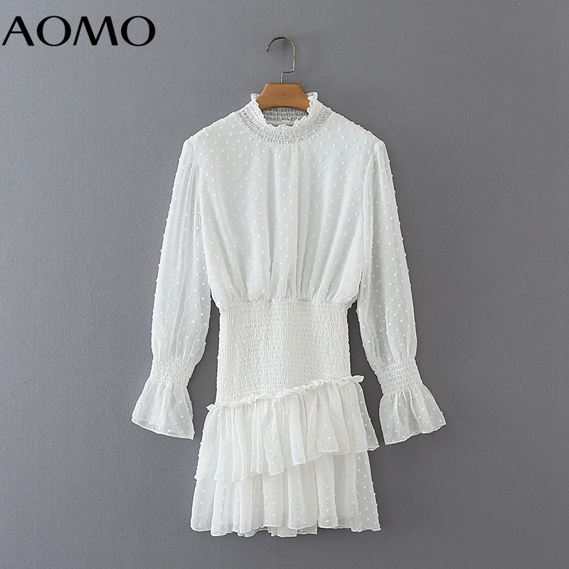

Женское винтажное мини-платье AOMO, белое офисное платье с вышивкой и оборками, с длинным рукавом, модель 2M70A, 2022