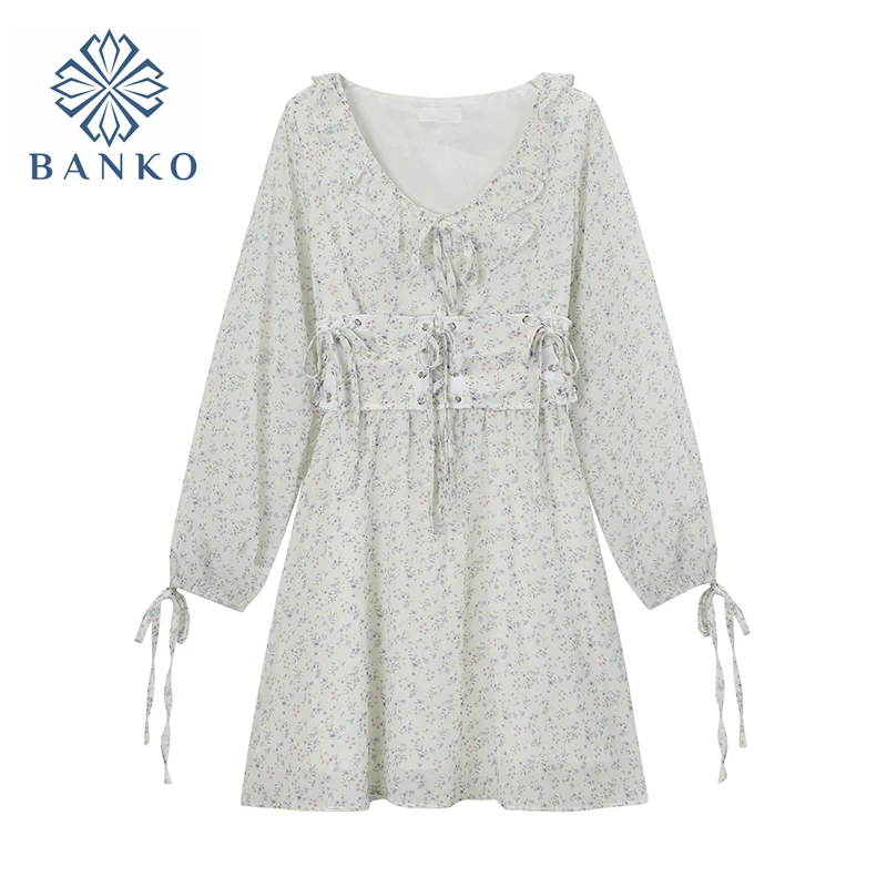 Gentle Floral Chiffon Dress Women Autumn 2021 French Ruffle V-Neck Casual Korean Long Sleeve Slim-Waist Lace-Up Lady Dress
Gentle Floral Chiffon Dress Women Autumn 2021 French Ruffle V-Neck Casual Korean Long Sleeve Slim-Waist Lace-Up Lady Dress