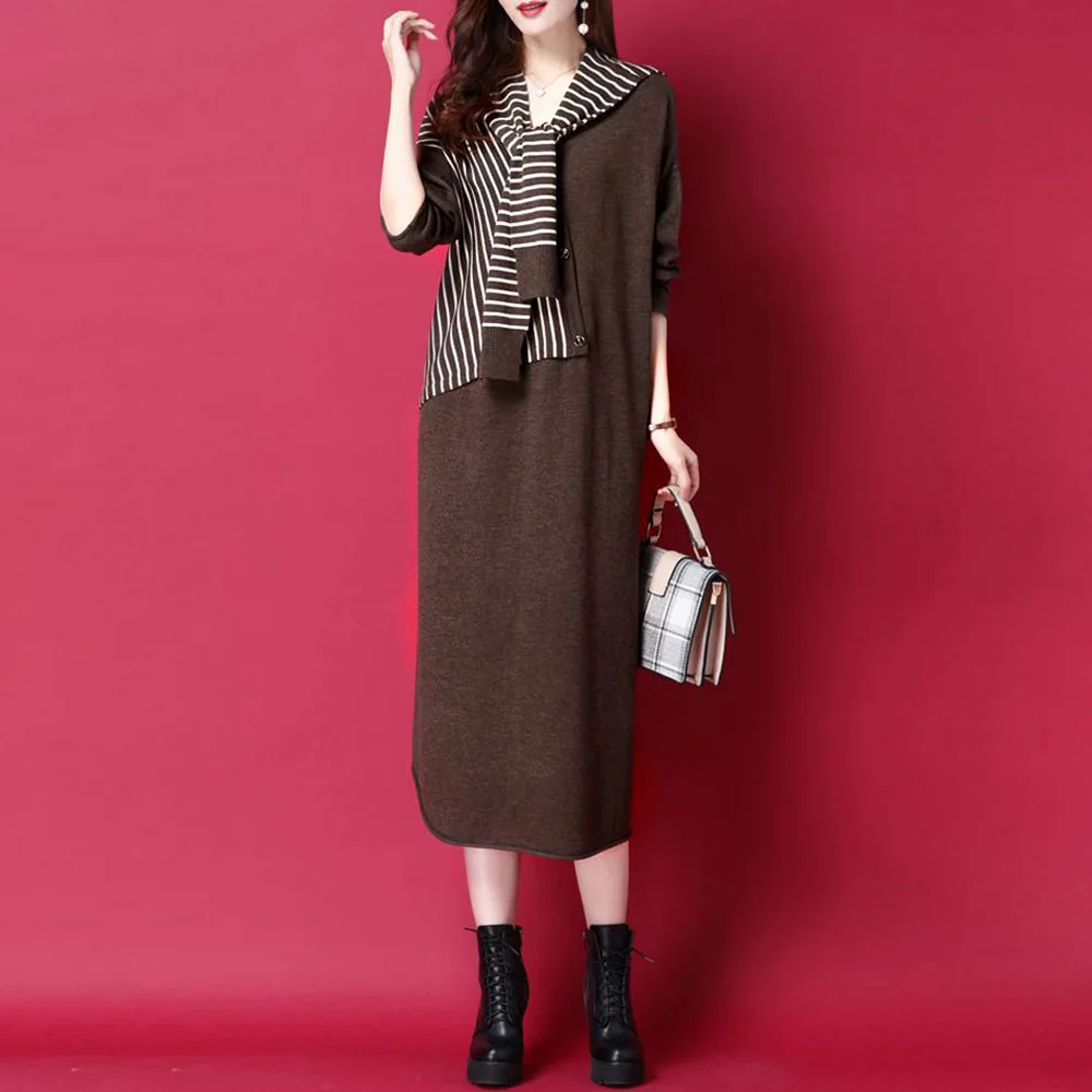 2021 Autumn Winter New Womens Dress Fashion Knitting Stripe Loose Casual Simplicity Long Korean Fashion Long Sleeve Two-piece
2021 Autumn Winter New Womens Dress Fashion Knitting Stripe Loose Casual Simplicity Long Korean Fashion Long Sleeve Two-piece