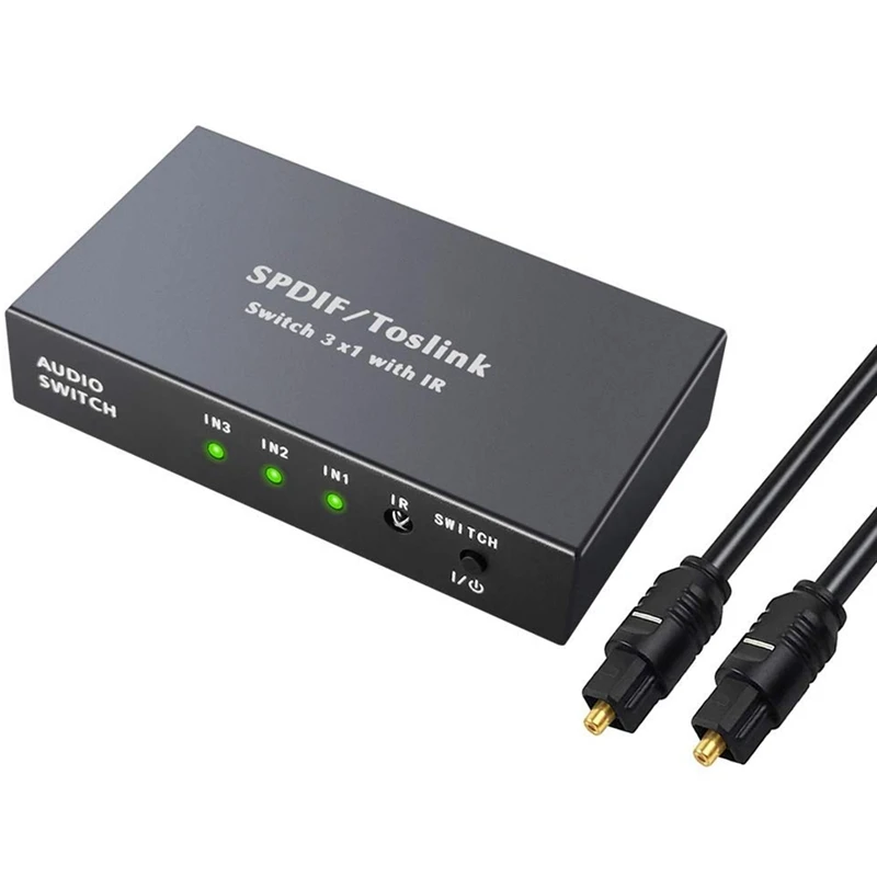 3 Port Optical Switcher Splitter 3 in 1 Out, with 2 Way Spdif Toslink Optical Splitter/IR Remote Control Optical US Plug
3 Port Optical Switcher Splitter 3 in 1 Out, with 2 Way Spdif Toslink Optical Splitter/IR Remote Control Optical US Plug