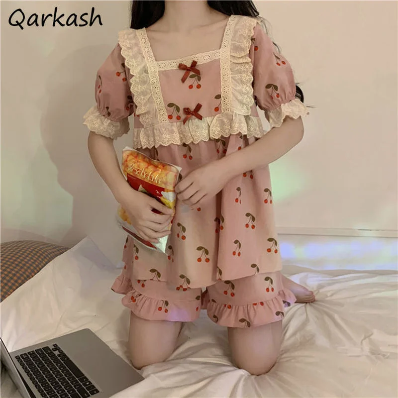 Pajama Sets Women Printing Loose Comfortable Homewear Lace Kawaii Maiden Square Collar Sleep Night Shorts Korean Style Sweet Ins
Pajama Sets Women Printing Loose Comfortable Homewear Lace Kawaii Maiden Square Collar Sleep Night Shorts Korean Style Sweet Ins