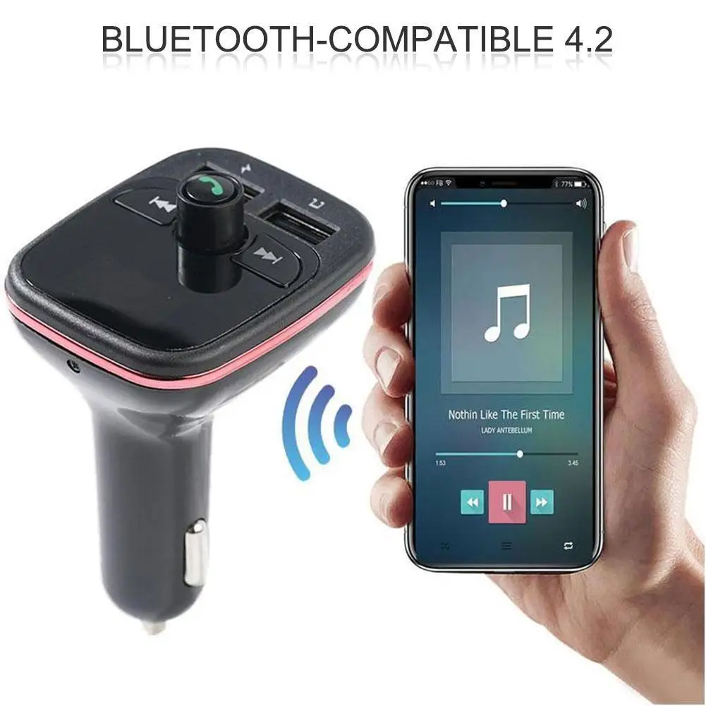 

Handsfree 5.0 Fm Transmitter Modulator QC 3.0 Car Bluetooth Car Kit Fast Dual USB Charger Car MP3 Player TF Card Music Adapter