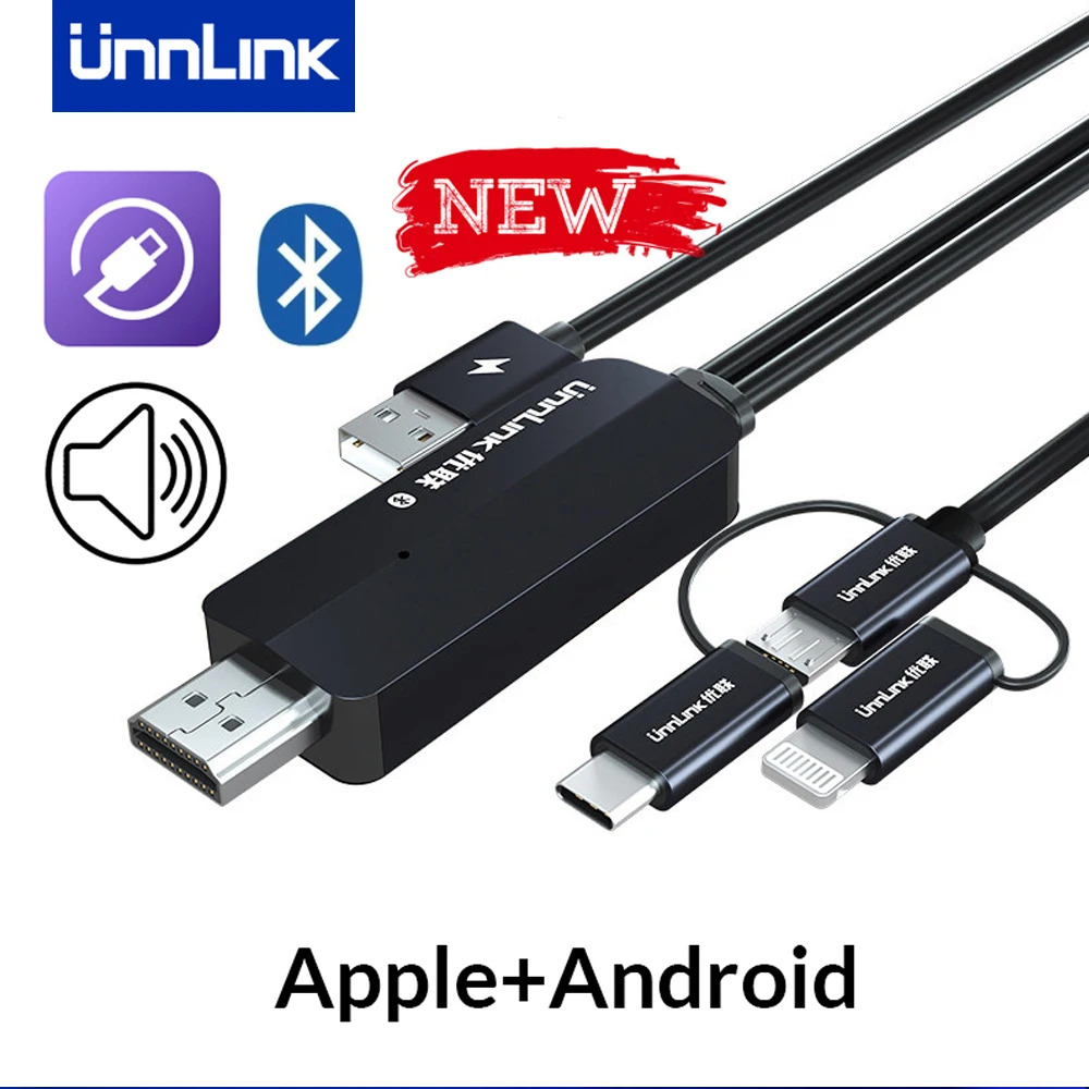Кабель-преобразователь Unnlink 3 в 1 Lightning USB C Android-HDMI 1080P для телефона планшета