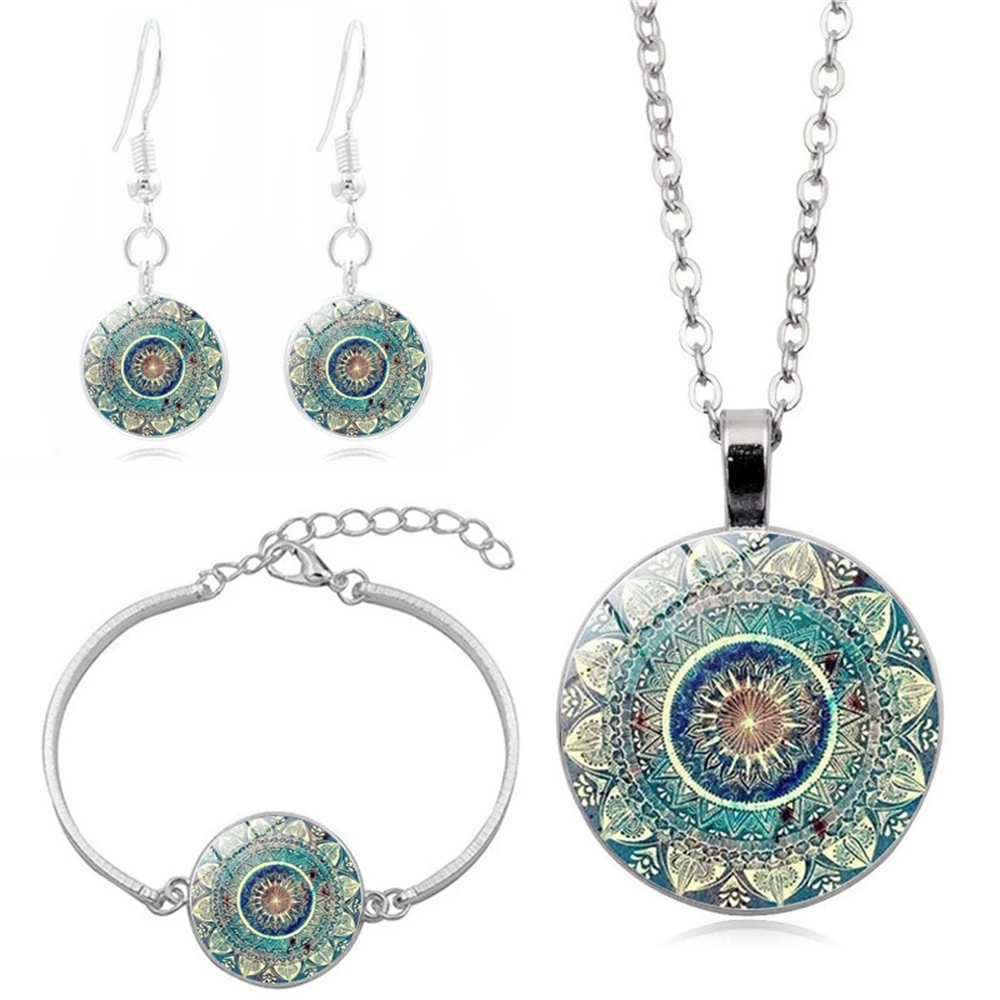 Indian Bohemian Style Mandala Jewelry Sets WomenSilver Link Chain Necklace Round Drop Earrings Bracelet Set Wedding Gifts
Indian Bohemian Style Mandala Jewelry Sets WomenSilver Link Chain Necklace Round Drop Earrings Bracelet Set Wedding Gifts