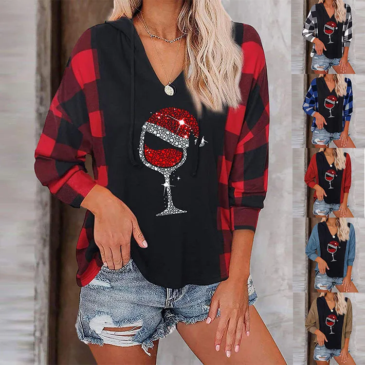 Christmas red wine glass printed sweater women's tops v-neck long-sleeved pullover women girls casual women's clothing
Christmas red wine glass printed sweater women's tops v-neck long-sleeved pullover women girls casual women's clothing