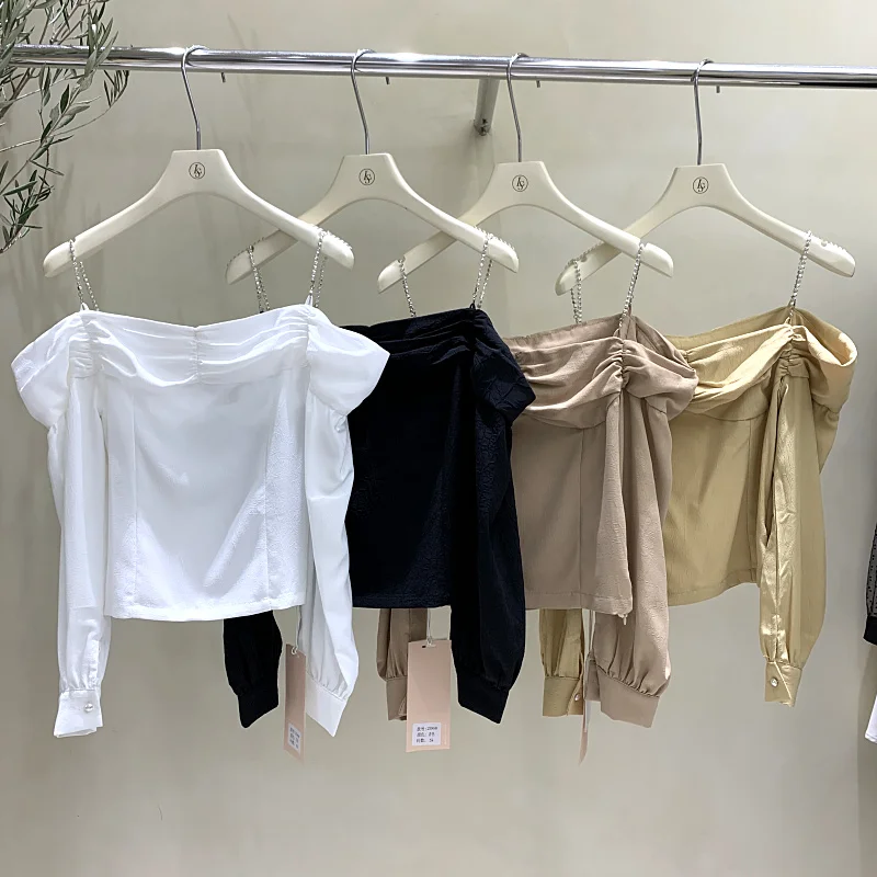 2021 Spring New Korean Style Retro Chain Braces Long Sleeve Shirt Fashion Pleating Plain Solid Color Sexy Short Crop Tops Women
2021 Spring New Korean Style Retro Chain Braces Long Sleeve Shirt Fashion Pleating Plain Solid Color Sexy Short Crop Tops Women