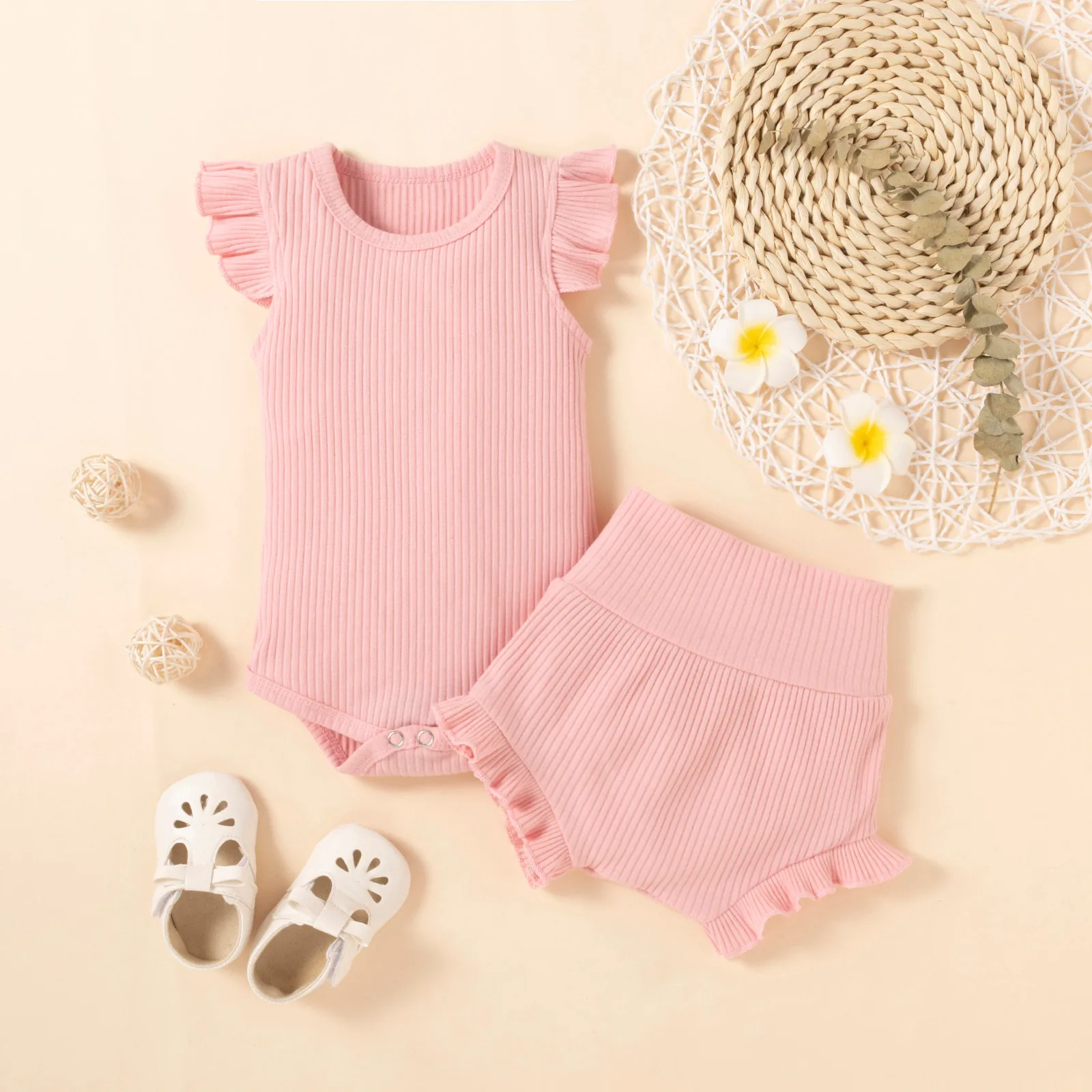 Cotton Baby Set Newborn Infant Baby Girls Summer Solid Ribbed Romper+Ruffled Shorts Outfits Dropshipping 
Cotton Baby Set Newborn Infant Baby Girls Summer Solid Ribbed Romper+Ruffled Shorts Outfits Dropshipping