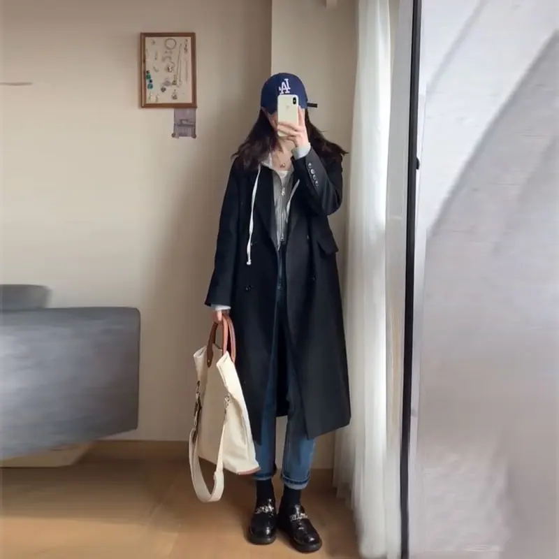 Wool & Blends Women Black Double Breasted Wide-waist Korean Style Office Lady All-match Simple Vintage Winter Female Coat Trendy
Wool & Blends Women Black Double Breasted Wide-waist Korean Style Office Lady All-match Simple Vintage Winter Female Coat Trendy