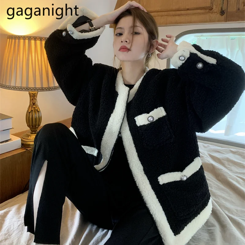 

Gaganight Women Gentle Wind Temperament Retro Color Matching Lamb Fur Coat Female 2021 Autumn and Winter Thickening Short Jacket