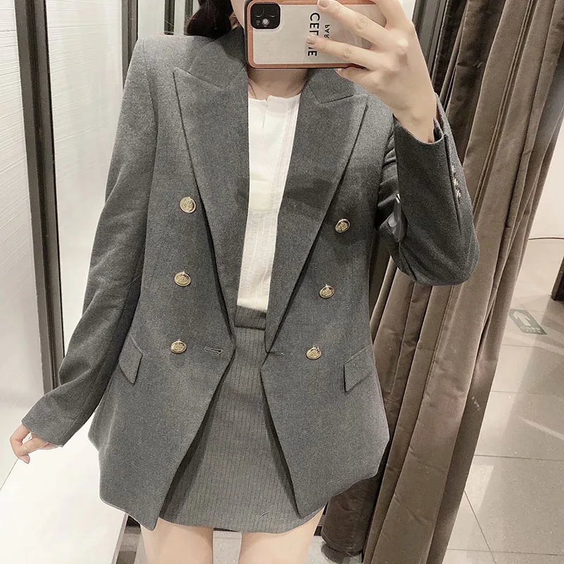 Spring Women's Clothing Classic Double-breasted Blazers Solid Color Long Sleeve Pocket Formal Office Ladies Suit Jacket
Spring Women's Clothing Classic Double-breasted Blazers Solid Color Long Sleeve Pocket Formal Office Ladies Suit Jacket