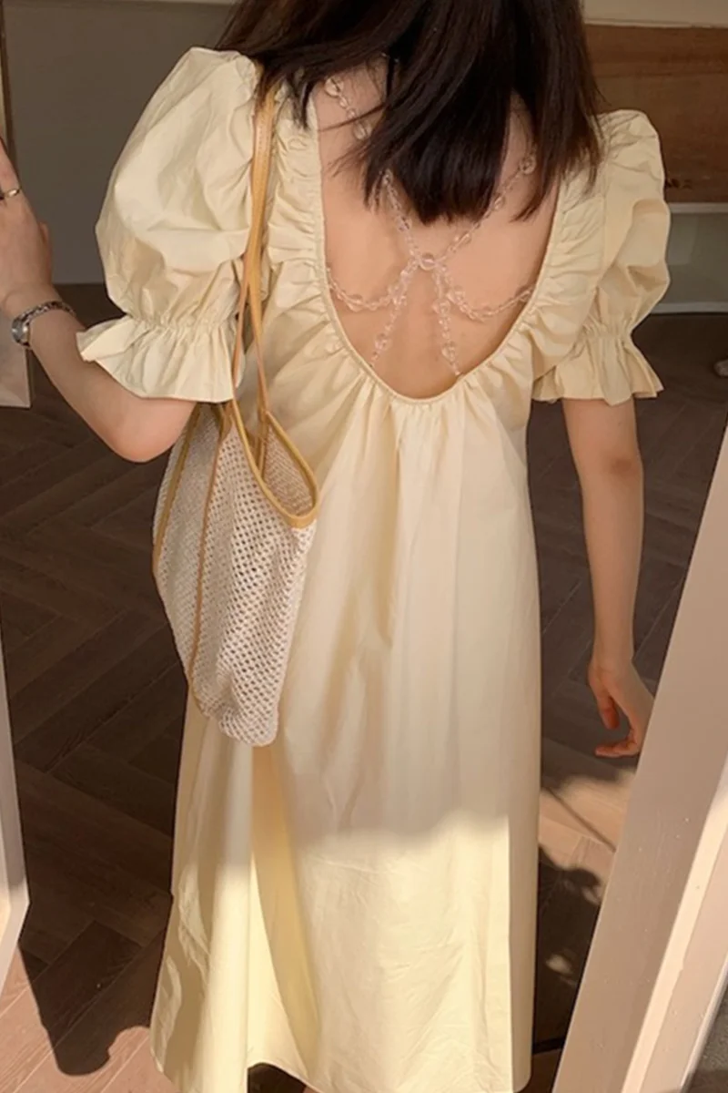 French O Neck Hollow Out Backless Loose Puff Sleeve Solid A-LINE Ankle-Length Casual Summer Dress for Women X468
French O Neck Hollow Out Backless Loose Puff Sleeve Solid A-LINE Ankle-Length Casual Summer Dress for Women X468