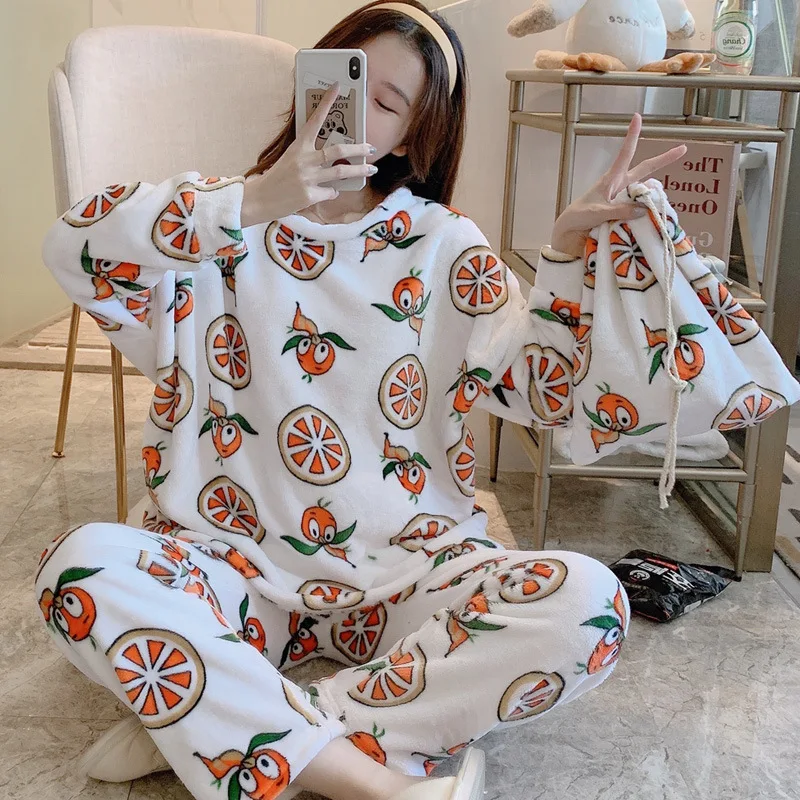 Pajamas Women Winter Coral Fleece Thickened Warm Autumn Winter Ladies Lovely Long Sleeve Orange Flannel Housewear Set Sleep Tops
Pajamas Women Winter Coral Fleece Thickened Warm Autumn Winter Ladies Lovely Long Sleeve Orange Flannel Housewear Set Sleep Tops