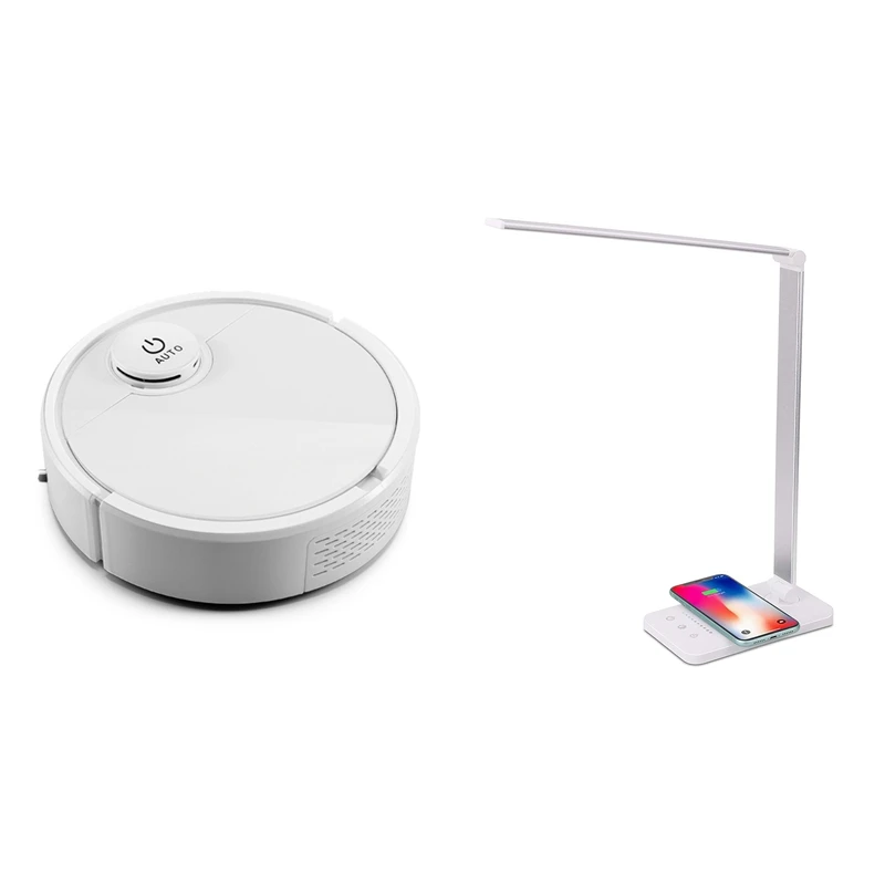 Robot Vacuum Cleaner, , Mop & LED Desk Lamp With Wireless Charger, USB Charging Port, 5 Brightness Levels
Robot Vacuum Cleaner, , Mop & LED Desk Lamp With Wireless Charger, USB Charging Port, 5 Brightness Levels