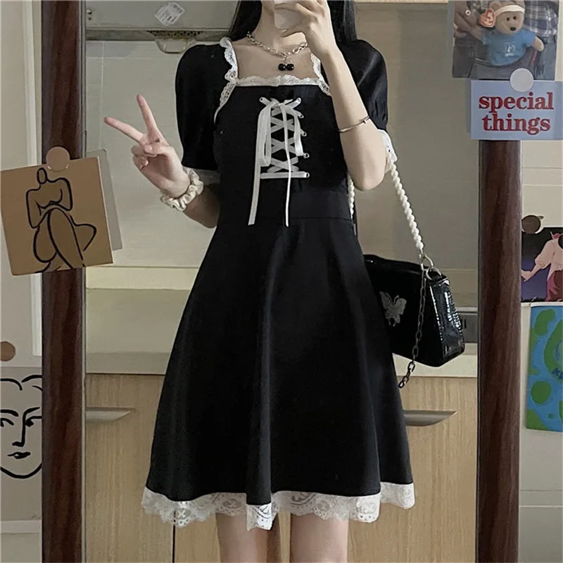Japanese Lolita Sweet Mini Dress Streetwear Cute Black Mini Lace Bandage Gothic Dress Vintage Summer Harajuku Black Punk Dresses
Japanese Lolita Sweet Mini Dress Streetwear Cute Black Mini Lace Bandage Gothic Dress Vintage Summer Harajuku Black Punk Dresses