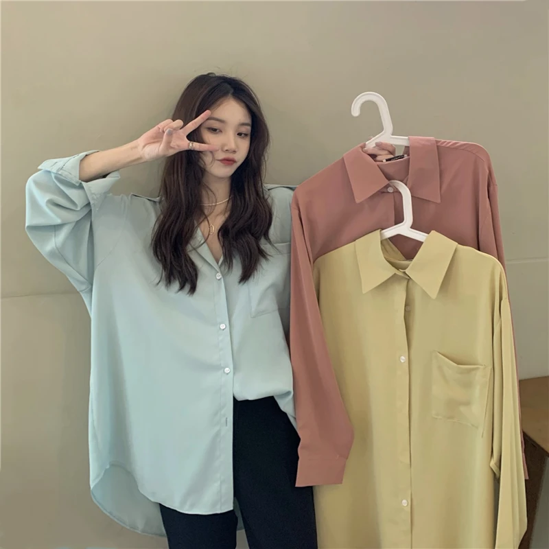 Long Solid Shirt Women Casual Pink Long Sleeve Pocket Button Up Collared Shirt Top Clothes Fashion Yellow Tops Blouse
Long Solid Shirt Women Casual Pink Long Sleeve Pocket Button Up Collared Shirt Top Clothes Fashion Yellow Tops Blouse