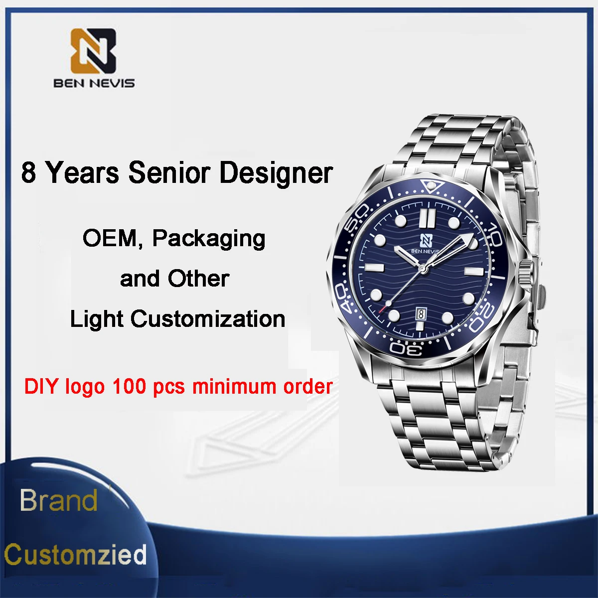 

DIY luxury BEN NEVIS Business Calendar Quartz Watches Man Waterproof Luminous Wirstwatch Custom Logo Watch for Men часы мужские