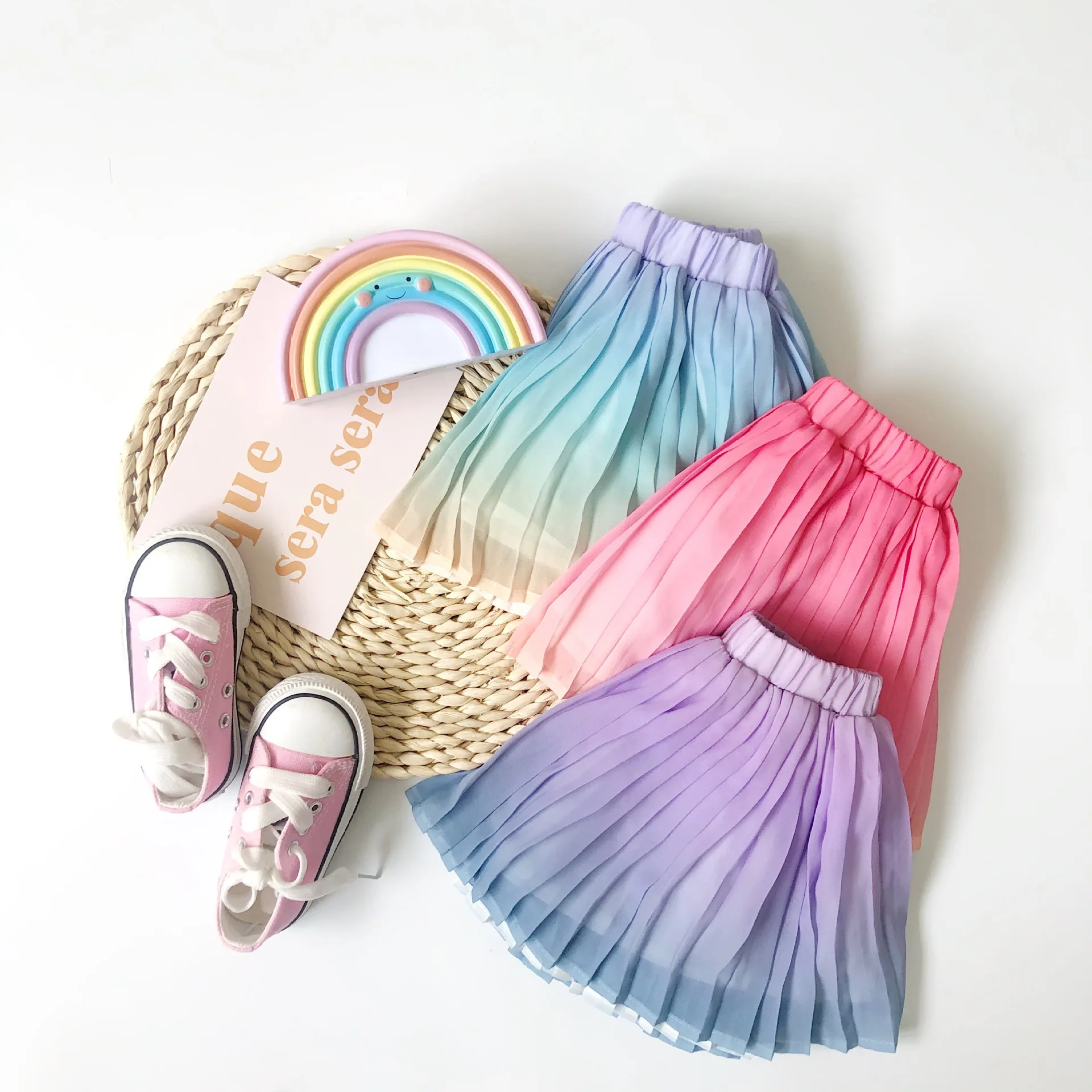 Детская плиссированная юбка Tonytaobaby шифоновая с градиентом 3 цвета на выбор | Мать