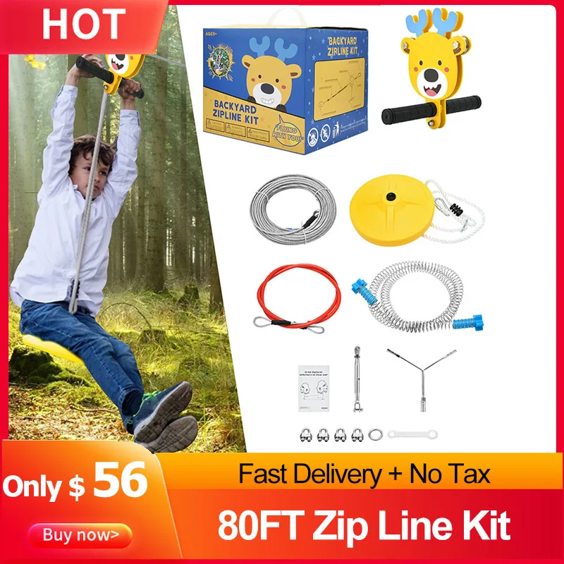 80 ft 6mm Heavy Duty Steel Cable Zip Line Kit with Stainless Steel Spring Brake and Seat ZipLines for Backyard Zipline for Kids
80 ft 6mm Heavy Duty Steel Cable Zip Line Kit with Stainless Steel Spring Brake and Seat ZipLines for Backyard Zipline for Kids