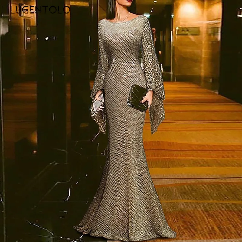 Party Dress Women Slim Long Sleeve Spring Autumn Dresses Ladies O-neck Shiny Dinner O-neck Long Dress Lugentolo
Party Dress Women Slim Long Sleeve Spring Autumn Dresses Ladies O-neck Shiny Dinner O-neck Long Dress Lugentolo