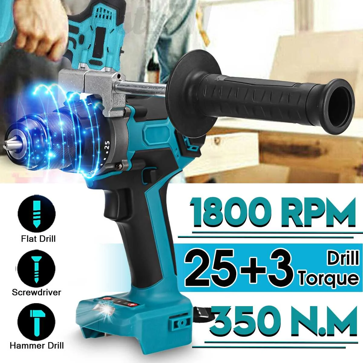 3 IN 1 Brushless Electric Hammer Drill 350N.m Cordless Impact Drill 25+3 Torque Screwdriver Drill For 21 Makita Lithium Battery
3 IN 1 Brushless Electric Hammer Drill 350N.m Cordless Impact Drill 25+3 Torque Screwdriver Drill For 21 Makita Lithium Battery