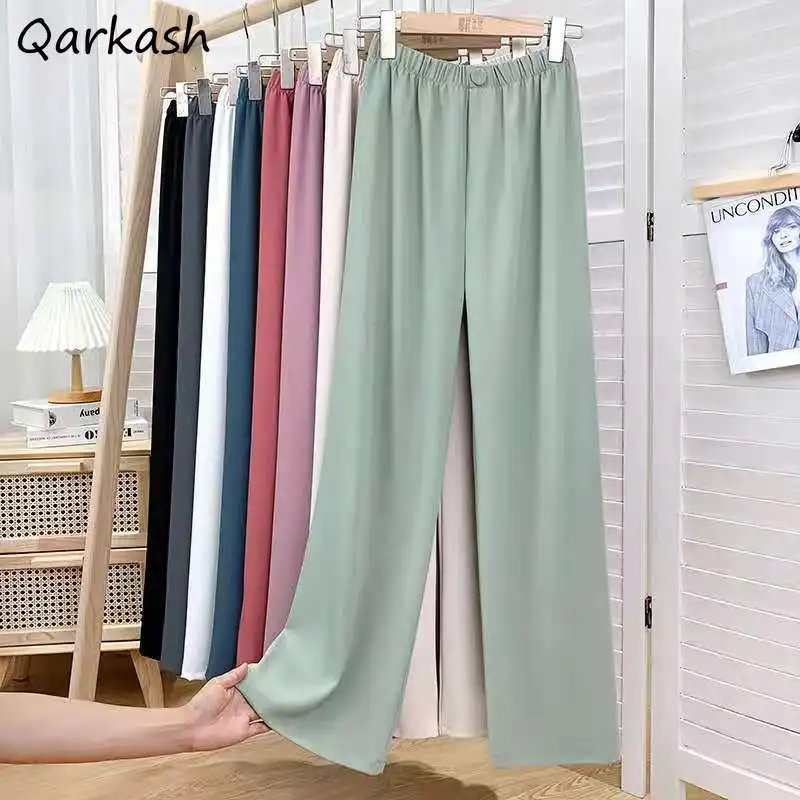 Pants Women Candy Colors Breathable All-match Solid Casual Female Trousers Korean Style Simple Button Elastic Waist Wide Leg New
Pants Women Candy Colors Breathable All-match Solid Casual Female Trousers Korean Style Simple Button Elastic Waist Wide Leg New