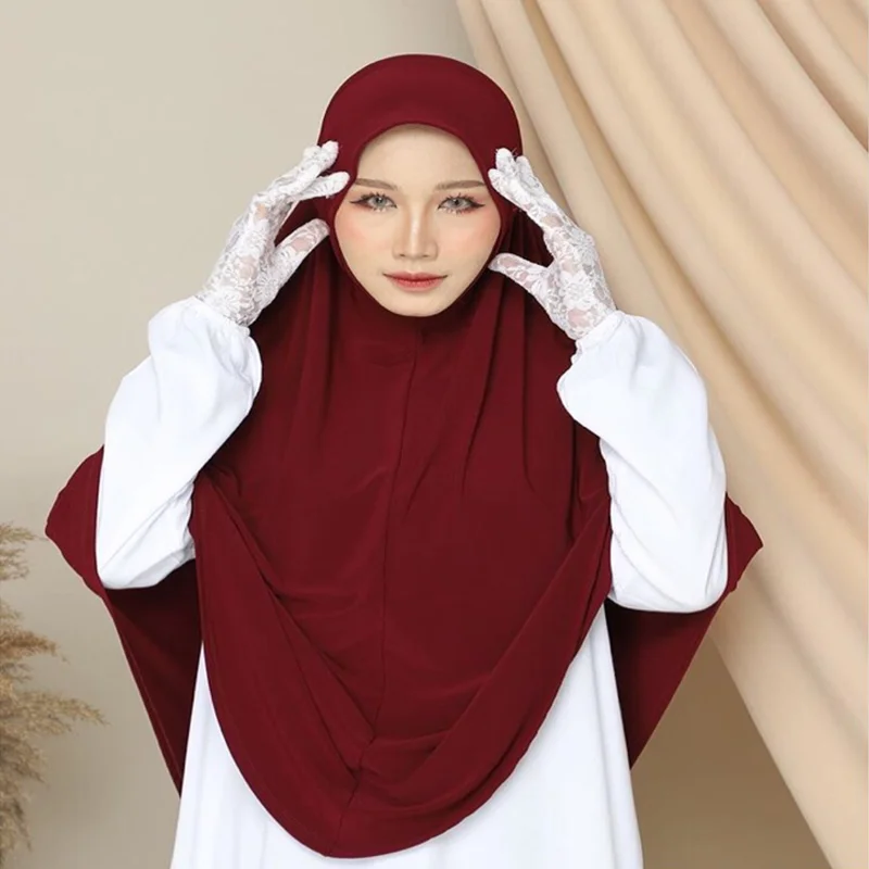 Fashion Solid Hooded Women Muslim Amira Hijab Islamic Full Cover Head Wrap Headwear Arab Shawl Long Khimar Prayer Cap Headscarf |