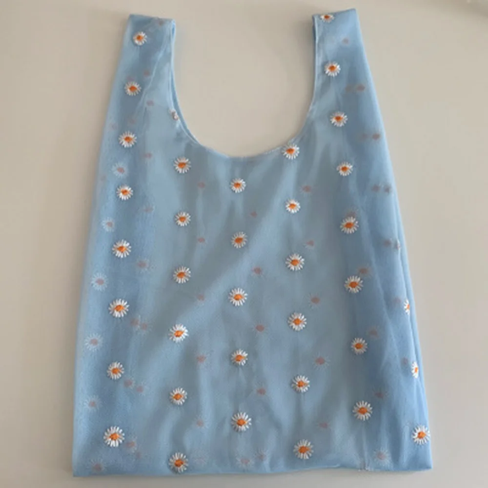 New Summer Women Small Transparent Tote Mesh Cloth Bag Daisy Embroidery Handbag Eco Friendly Fruit Shopping Bag Purse For Girls
New Summer Women Small Transparent Tote Mesh Cloth Bag Daisy Embroidery Handbag Eco Friendly Fruit Shopping Bag Purse For Girls