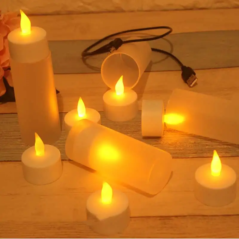 2 шт. Беспламенного светодиодный свечи с USB Перезаряжаемые Батарея приведенный в
