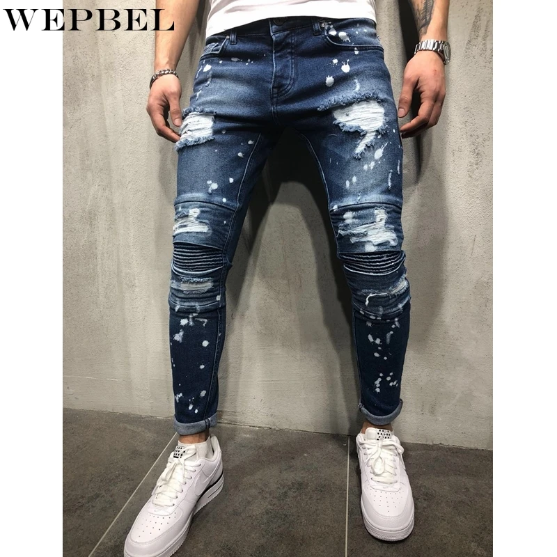 WEPBEL Men's Slim-Fit Printed Ripped Jeans Spring Summer Fashion Stitching Pleated Mid-Waist Denim Pencil Pants 
WEPBEL Men's Slim-Fit Printed Ripped Jeans Spring Summer Fashion Stitching Pleated Mid-Waist Denim Pencil Pants