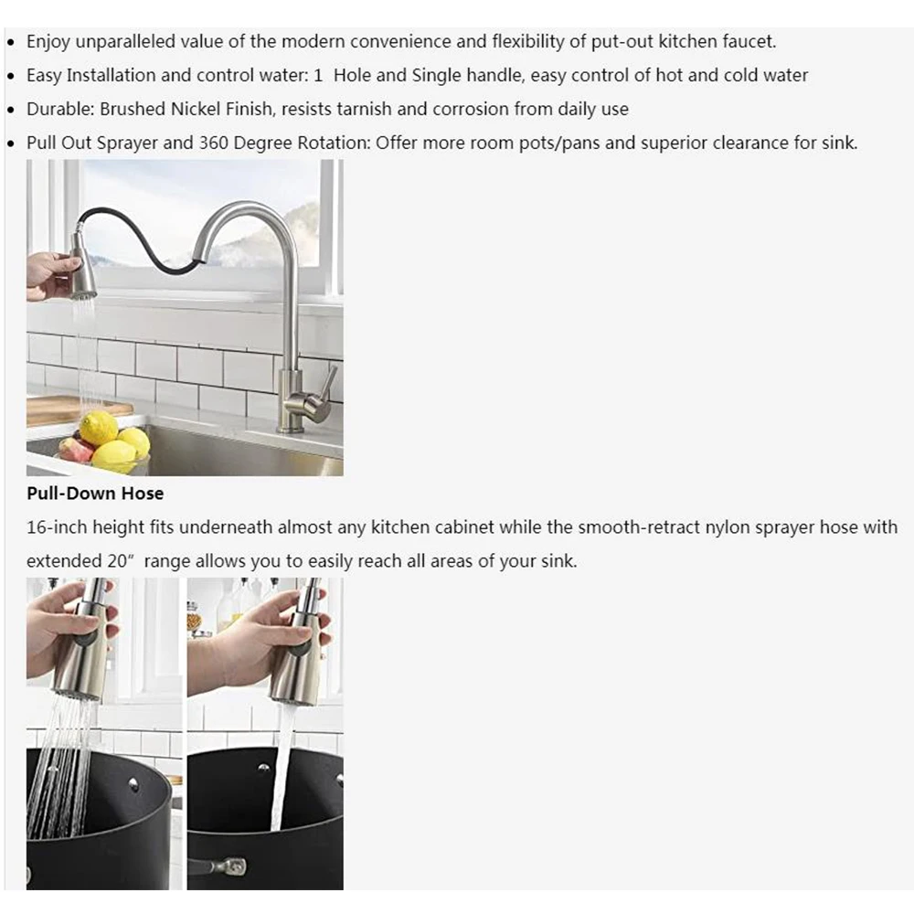 Brushed Nickel Kitchen Sink Faucet Pull Down Sprayer with 10" Cover Mixer Tap 1HOLE OR 3HOLE 
Brushed Nickel Kitchen Sink Faucet Pull Down Sprayer with 10" Cover Mixer Tap 1HOLE OR 3HOLE