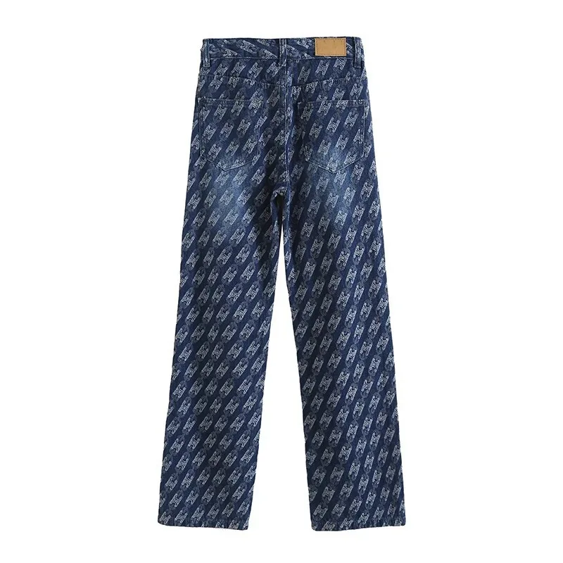 Straight Jeans Women's European and American Ins Internet Celebrity High Waist Metal Chain Jacquard Wide Leg Denim Trousers
Straight Jeans Women's European and American Ins Internet Celebrity High Waist Metal Chain Jacquard Wide Leg Denim Trousers