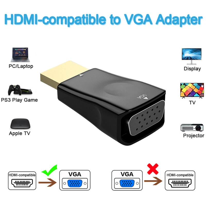 Male to Female HDMI-compatible to VGA Adapter HD 1080P Audio Cable Converter For PC Laptop TV Box Computer Display Projector 
Male to Female HDMI-compatible to VGA Adapter HD 1080P Audio Cable Converter For PC Laptop TV Box Computer Display Projector