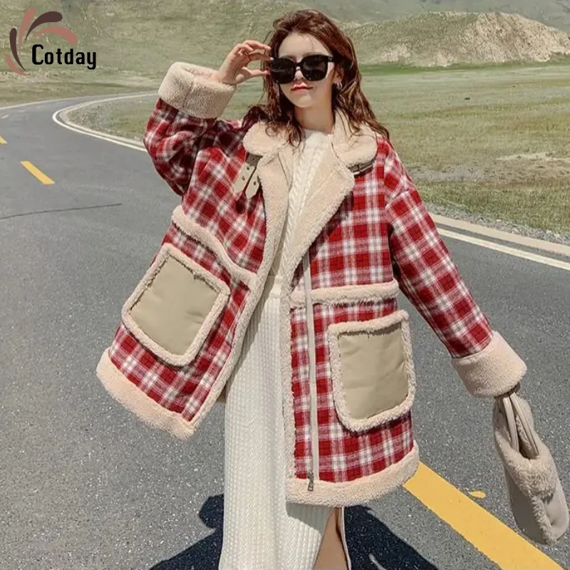 Cotday Loose Plaid Big Pocket Lamb Fur 2021 Women Winter Thick Plaid Jacket Woolen Blend Coat
Cotday Loose Plaid Big Pocket Lamb Fur 2021 Women Winter Thick Plaid Jacket Woolen Blend Coat