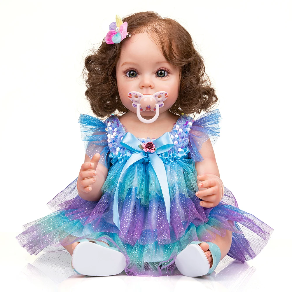 

NPK 55CM Reborn Toddler Girl Sue-Sue FUll body Silicone Princess Hand-detailed Paiting Rooted Hair waterproof Toy for Girls
