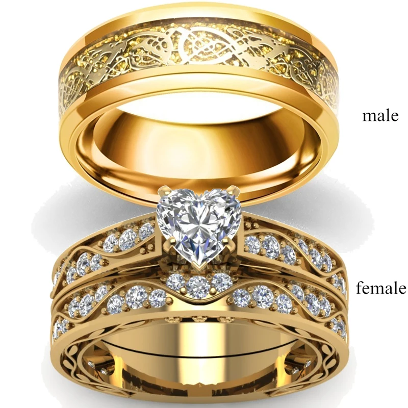 Fashion Couple Rings Vintage Men Stainless Steel Celtic Dragon Ring Romantic Heart Zircon Ring Set Bridal Engagement Gift
Fashion Couple Rings Vintage Men Stainless Steel Celtic Dragon Ring Romantic Heart Zircon Ring Set Bridal Engagement Gift