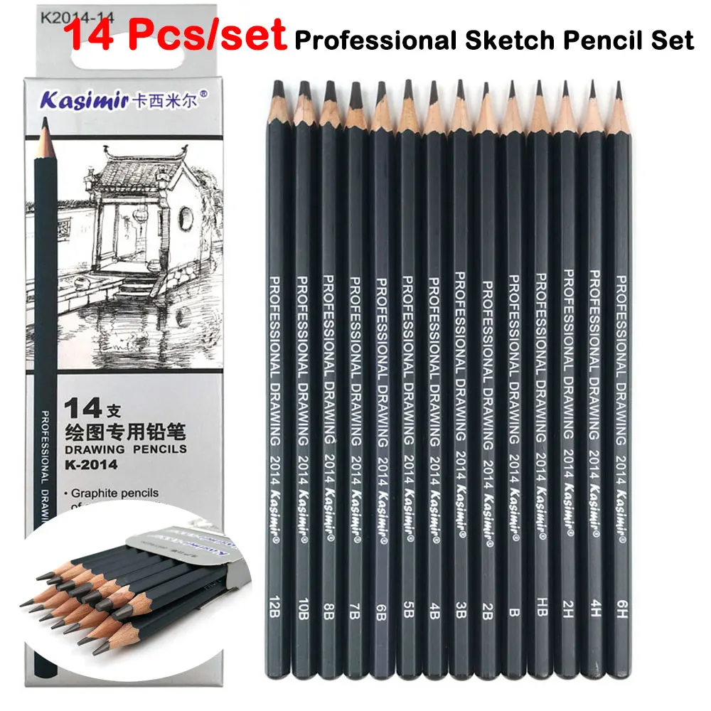 

14Pcs/Set Professional Sketch Drawing Pencil Set Black Sketching Pen HB 2B 6H 4H 2H 3B 4B 5B 6B 10B 12B 1B Art Painting Pencils