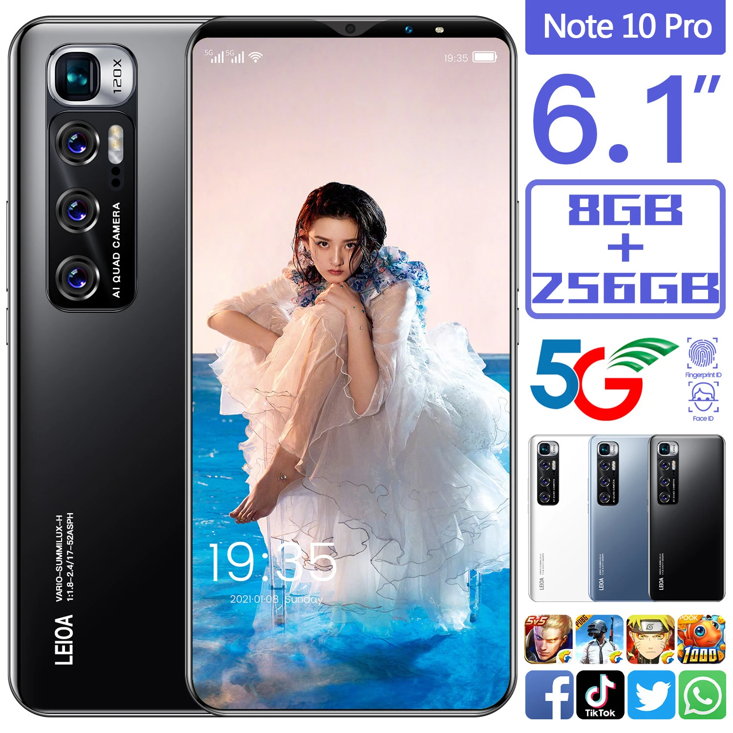 

Смартфон глобальная версия Note10 Pro, 6,1 дюйма, 8 + 256 ГБ, 4800 мАч, 24 + 48 Мп, Android, Поддержка Google GPS