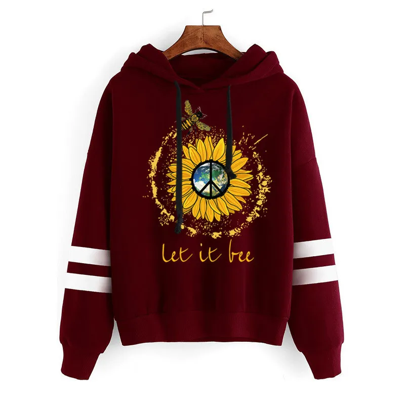 Women Hoodie Let it Bee Sunflower Printed Hoodies Women Double Striped Long Sleeve Fleece Sweatshirt with Hat Girls Pullovers
Women Hoodie Let it Bee Sunflower Printed Hoodies Women Double Striped Long Sleeve Fleece Sweatshirt with Hat Girls Pullovers