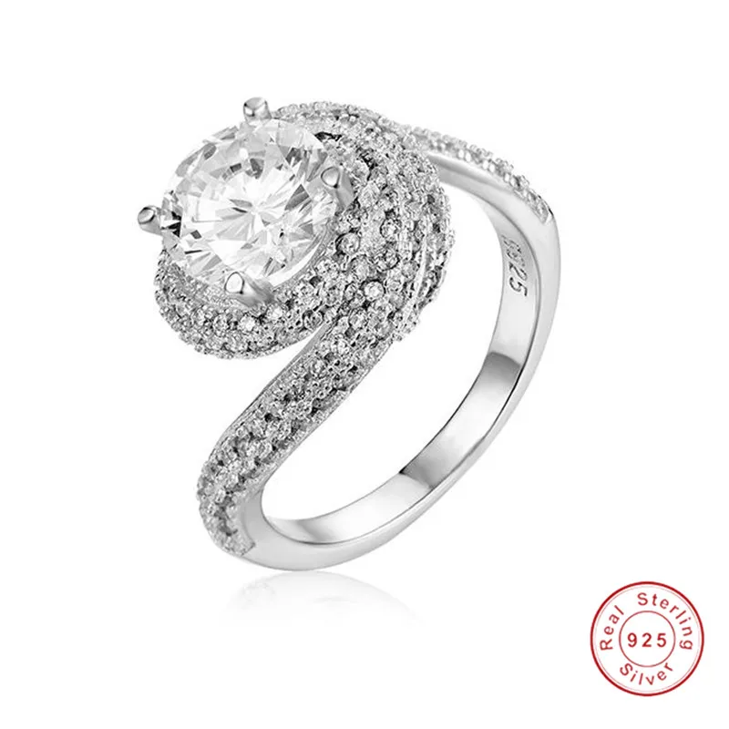 

Настоящее твердое кольцо из 100% стерлингового серебра 925 пробы для женщин, роскошное обручальное кольцо SONA с бриллиантом 3 карата, свадебные ...