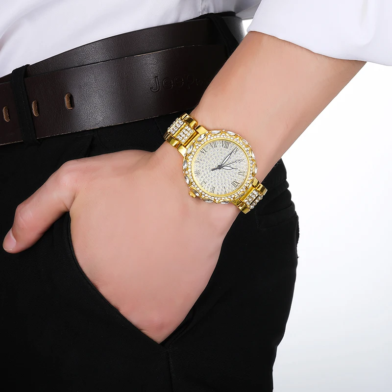 D & Z хип-хоп Iced Out Bling часы с фианитами мужские деловые кварцевые украшения на