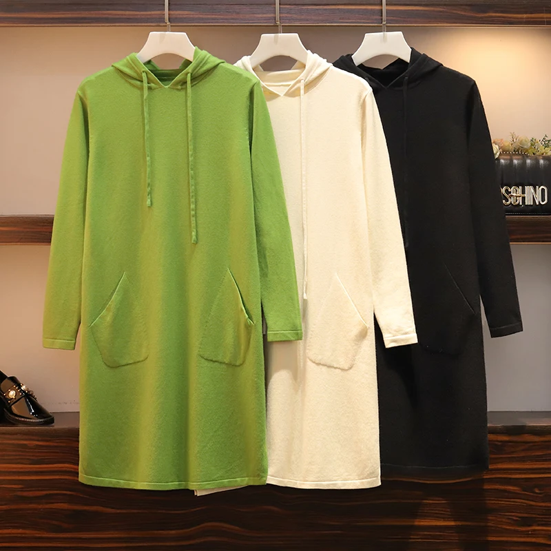 2021 Autumn New Long-Sleeved Knitted Dress Fashionable Loose Plus Size Women's Hooded Shirt Pocket Tops Dresses M-4XL 
2021 Autumn New Long-Sleeved Knitted Dress Fashionable Loose Plus Size Women's Hooded Shirt Pocket Tops Dresses M-4XL