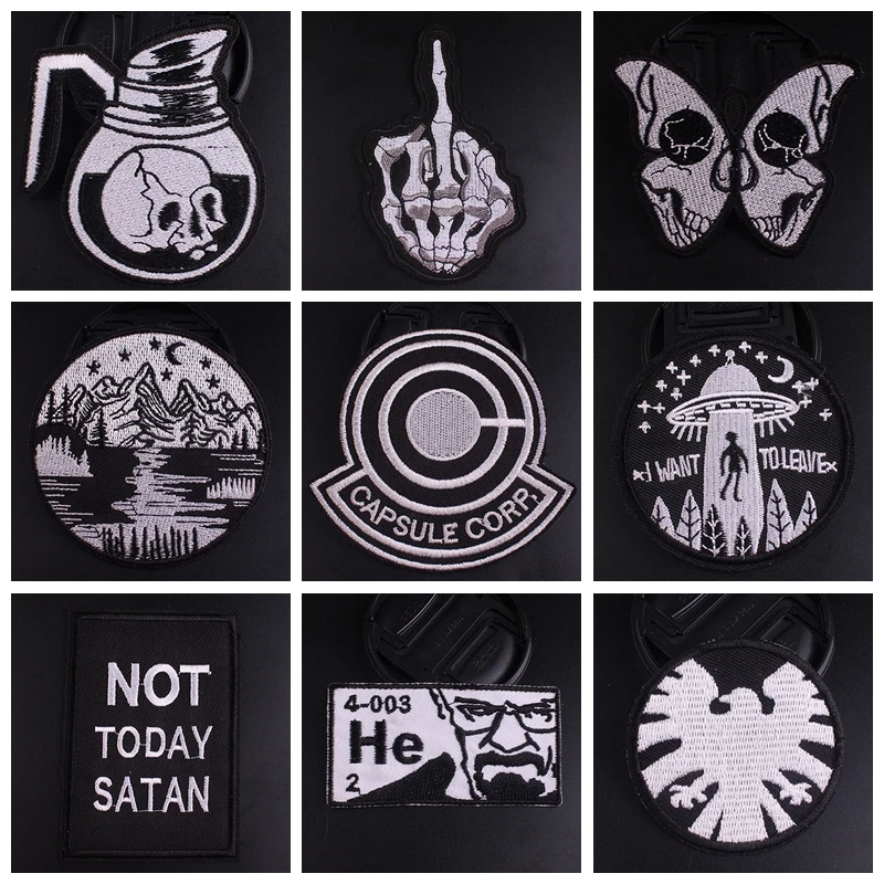 Punk Black and white Embroidery Patch Iron On Patch For Clothing DIY Patch Sewing Supplies Decorative Badges Patches On Clothes
Punk Black and white Embroidery Patch Iron On Patch For Clothing DIY Patch Sewing Supplies Decorative Badges Patches On Clothes