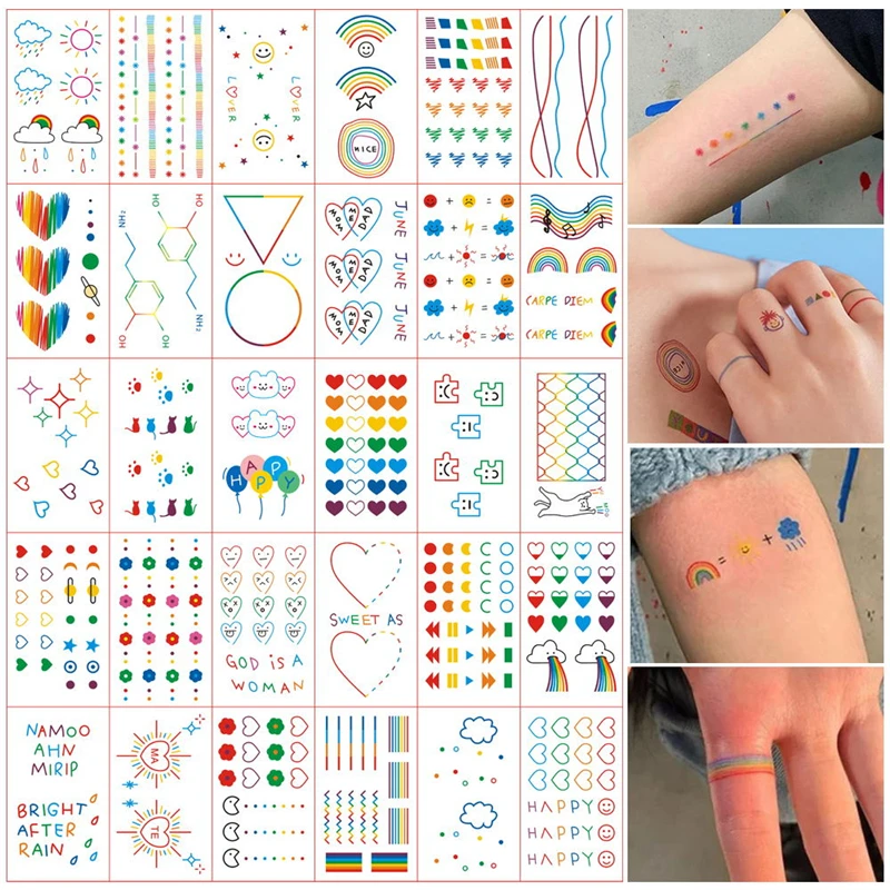 30Pcs/Lot Temporary Tattoos Rainbow Cute Stickers And Decals Women's Tattoos And Body Art Waterproof Fake Tattoo Cartoons Girl
30Pcs/Lot Temporary Tattoos Rainbow Cute Stickers And Decals Women's Tattoos And Body Art Waterproof Fake Tattoo Cartoons Girl