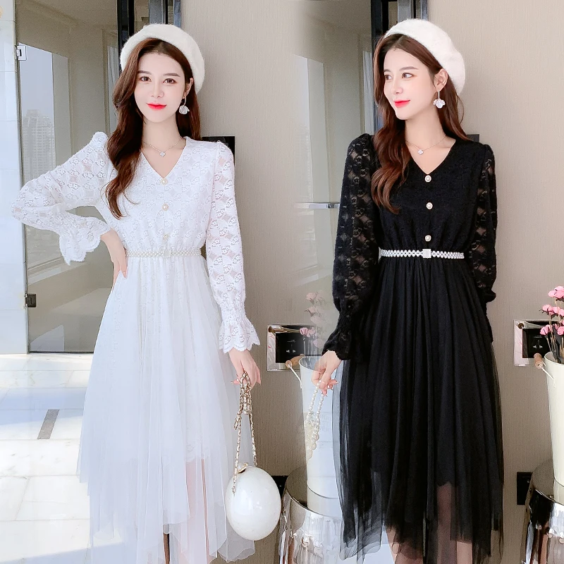 Women Dress Autumn 2021 New Office Lady Korea Style Fashion Long Sleeve Patchwork Solid Lace Mesh High Waist V-Neck Dresses Traf
Women Dress Autumn 2021 New Office Lady Korea Style Fashion Long Sleeve Patchwork Solid Lace Mesh High Waist V-Neck Dresses Traf